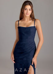 Azazie Leonis Dark Navy Sheath Strapless Floral Burnout Convertible Dress dark_navy