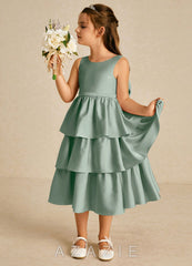 Azazie Margery Agave A-Line Bow Stretch Satin Dress agave