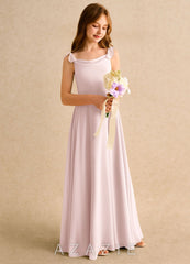 Azazie Puppy Girls Formal Blushing Pink A-Line Pleated Chiffon Dress