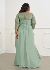 Azazie Hayek Agave A-Line V-Neck Lace Chiffon Dress agave