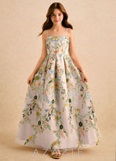 Azazie Lark Girls Formal Blushing Pink A-Line Pleated Lace Dress