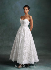 Azazie Brooklyn Diamond White Ball-Gown Strapless Lace Dress