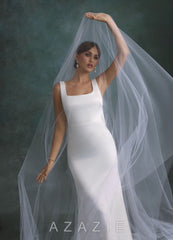 Azazie Galina Diamond White Mermaid Square Neckline Stretch Satin Dress diamond_white