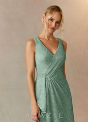 Azazie Tuscon Aquamarine A-Line Ruched Metallic Mesh Dress aquamarine