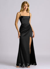 Azazie Auden Black Sheath Off the Shoulder Stretch Satin Convertible Dress black
