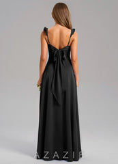 Azazie Everett Black A-Line Stretch Satin Dress black
