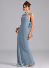 Azazie Velli Dusty Blue Mermaid High Neck Chiffon Dress