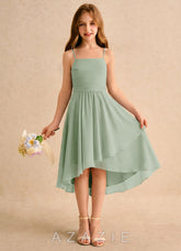 Azazie Twilight Dance Girls Formal Dusty Sage A-Line Pleated Chiffon Dress