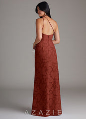 Azazie Mika Terracotta Sheath One Shoulder Floral Burnout Dress terracotta