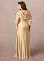 Azazie Branford Champagne A-Line Pleated Stretch Satin Dress champagne