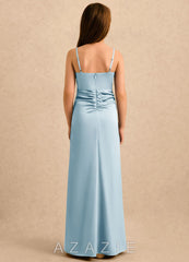 Azazie Shyla Girls Formal Sky Blue Sheath Pleated Stretch Satin Dress sky_blue