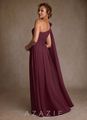 Azazie Lancaster Cabernet A-Line One Shoulder Chiffon Dress cabernet