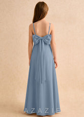 Azazie Jaella Girls Formal Dusty Blue A-Line Pleated Chiffon Dress