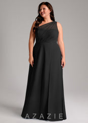 Azazie Phaedra Black A-Line One Shoulder Chiffon Dress black