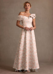 Azazie Fran Dusty Rose A-Line Ruched Jacquard Dress