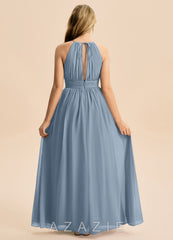 Azazie Noelle Junior Dusty Blue A-Line Pleated Chiffon Dress dusty_blue