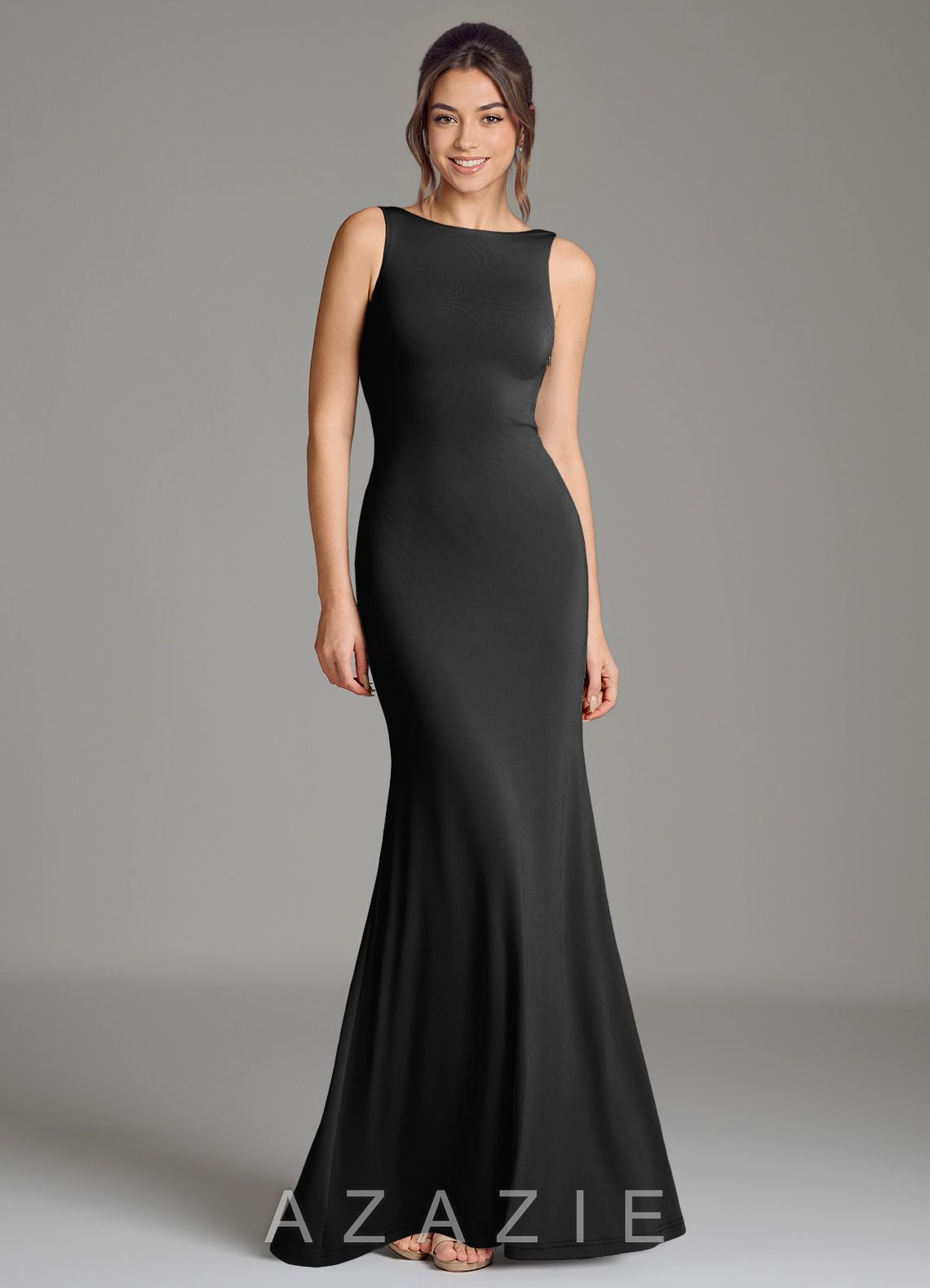 Azazie Gwen Black Mermaid Pleated Premium Stretch Jersey Dress