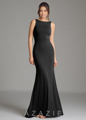 Azazie Gwen Black Mermaid Pleated Premium Stretch Jersey Dress