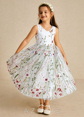 Azazie Arianna Diamond White A-Line Lace Tulle Dress
