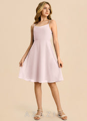 Azazie Shale Junior Blushing Pink A-Line Bow Chiffon Dress blushing_pink