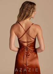 Azazie Mei Auburn A-Line Sweetheart Neckline Metallic Satin Dress auburn