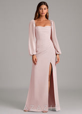 Azazie Brixley Blushing Pink Mermaid Long Sleeve Chiffon Dress