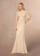 Azazie Belladonna Champagne Mermaid Scoop Pleated Mesh Dress champagne