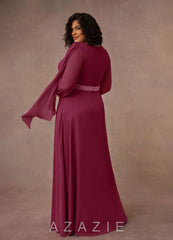 Azazie Priyanka Mulberry A-Line Boatneck Pleated Chiffon Dress mulberry