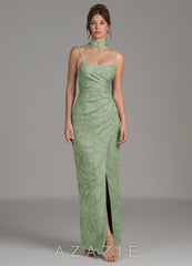 Azazie Calandra Dusty Sage Sheath Pleated Floral Burnout Dress dusty_sage