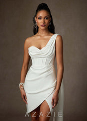 Azazie Yusra Diamond White Sheath Sweetheart Neckline Crepe Back Satin Dress diamond_white