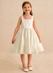 Azazie Honeybun Antique White A-Line Bow Floral Jacquard Dress antique_white