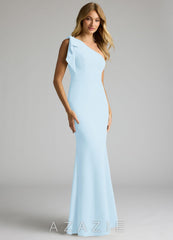 Azazie Rinna Sky Blue Mermaid One Shoulder Stretch Crepe Dress