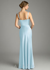 Azazie Alouette Sky Blue Mermaid Pleated Stretch Satin Dress sky_blue