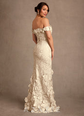 Azazie Lotta Champagne Mermaid Off the Shoulder Lace Dress champagne