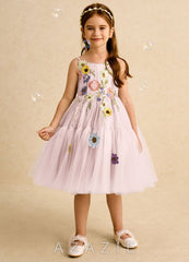Azazie Osea Blushing Pink Ball-Gown Pleated Tulle Dress