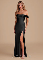 Azazie Saige Black Sheath Off the Shoulder Metallic Satin Convertible Dress