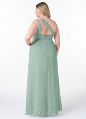 Azazie Maive Agave Sheath Pleated Ruffle Chiffon Dress agave