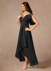 Azazie Pascual Black A-Line Pleated Chiffon Dress black