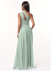 Azazie Charlize Agave A-Line One Shoulder Mesh Dress agave