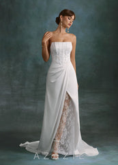 Azazie Shera Diamond White A-Line Strapless Crepe Back Satin Dress diamond_white
