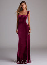 Azazie Junia Cabernet Sheath Off the Shoulder Velvet Convertible Dress