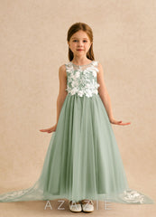 Azazie Mixie Dusty Sage Ball-Gown Lace Dress dusty_sage