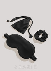 Satin Hair Scrunchie and Eye Mask Set black
