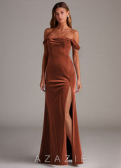 Azazie Saige Terracotta Sheath Off the Shoulder Velvet Convertible Dress terracotta