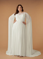 Azazie Linnea Wedding Dress Cream A-Line Scoop Chiffon Dress cream