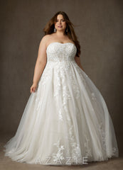 Azazie Keri Diamond White Ball-Gown Strapless Lace Dress diamond_white