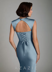 Azazie Lumia Dusty Blue Sheath Corset Stretch Satin Dress dusty_blue