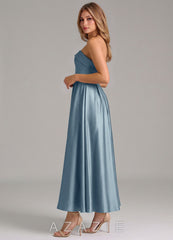 Azazie Lucienne Dusty Blue A-Line Pleated Stretch Satin Dress dusty_blue