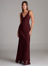 Azazie Tianna Cabernet Sheath Lace Floral Burnout Dress