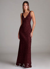 Azazie Tianna Cabernet Sheath Lace Floral Burnout Dress